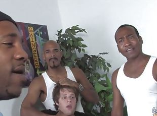 Check out this cougar engaged in an interracial gangbang that leave...