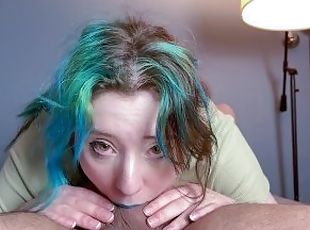 Sensual Handjob & Blowjob with Blue Lipstick Ends with Eye Rolling ...