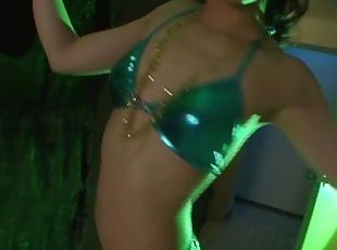Japanese brunette with small tits and fishnet stockings makes a sex...