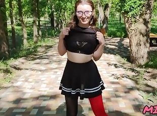 cute schoolgirl in glasses and stockings skips class while walking ...