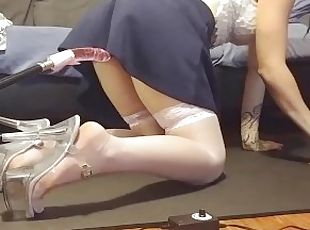 Fuck Machine Part 2. School girl in High heels upskirt with white s...