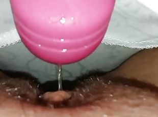 Cute teen slowly squirting with orgasms while vibrating wet pussy a...