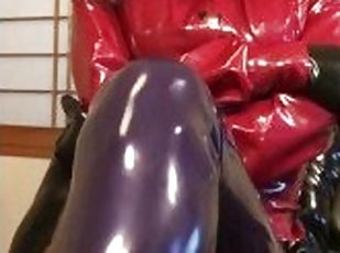 asiatisk, amatør, bdsm, fetisj, latex, alene, bondage, gummi