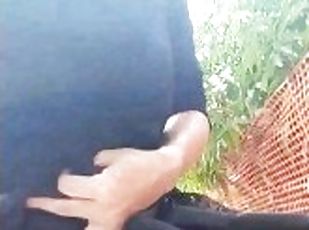 crossdresser quick flashing chastity cage outdoors