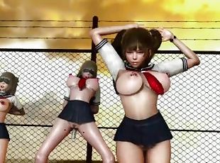 Submissive school girls in slut uniform dancing on the classroom ro...