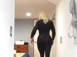 Brigitte's Black dress (trans, crossdress, mask, female mask, fetish, blonde, pantyhose, high heels)