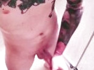 Hot young tattooed guy solo shower masturabtion moaning and cumming...