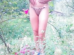 Naughty girl Pissing on groving rose flowers in the garden - Angel ...