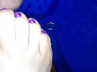 BBW releasing hubby 10 locking his cock in cage and teasing key with purple toes