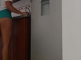 Tanned with sexy legs and bubble butt in the kitchen tik tok instag...