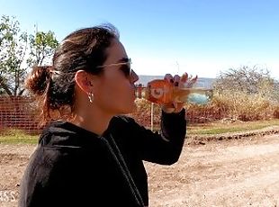 Pee drinking in public park from Argentine ,more 1 liter pee in bot...