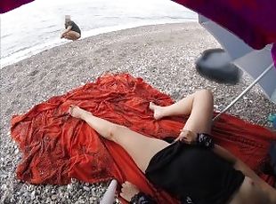 Flashing my pussy in front of a guy in the public beach and she hel...