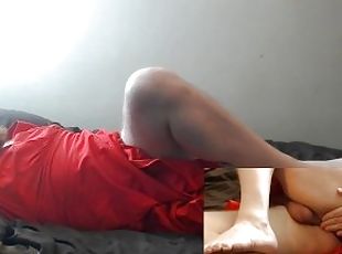 Stroking my cock hard in my nice red dress Kinky Submissive Fuckery...