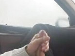 poilue, masturbation, public, giclée, énorme-bite, gay, voiture, secousses, ejaculation, solo