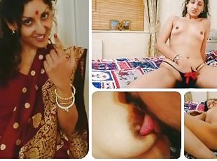 Young beautiful indian housewife strips from saree, plays with bald...