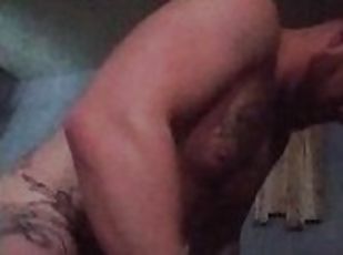 cul, amateur, ejaculation-sur-le-corps, énorme-bite, hardcore, tatouage, bite, dure