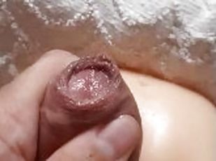 Showing cum and foreskin after fuck