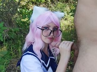 cute sexy schoolgirl in a skirt on a walk wanted to give a blowjob ...