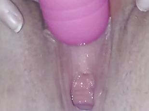 Teens tight wet pussy dripping with cream while she vibrates her cl...
