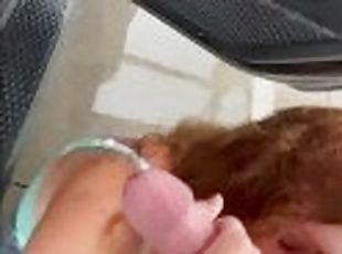 A hot redhead sucks my dick at a public car wash on a rainy day wit...