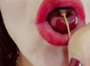 ASMR Sensually Eating Cherries Close Up Sounds by Pretty MILF Jemma...