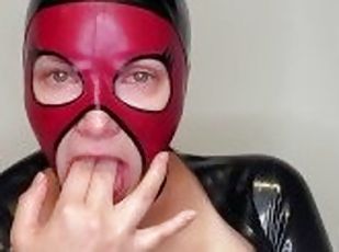Fan Paid Custom Video: Gagging - Watch a sexy latex slut suck and g...