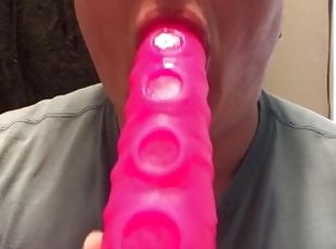 monstro, amador, brinquedo, gay, garganta-funda, dildo, oral, sozinho, amordaçando