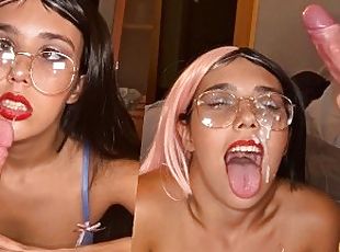 lunettes, babes, fellation, ados, fellation-profonde, point-de-vue, ejaculation