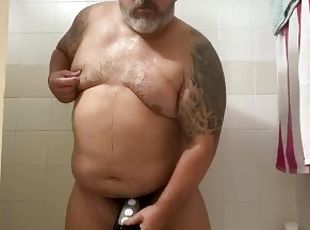 bañando, papá, amateur, maduro, chorro-de-corrida, gay, bailando, ducha, a-solas, papi