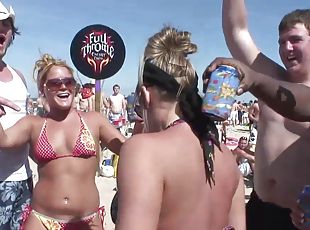 Charming babes in bikini casting their sexy tits partying wildly at...