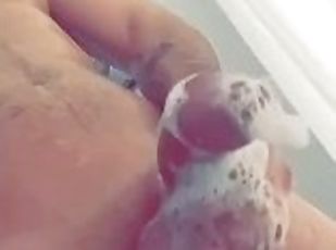 baignade, masturbation, amateur, énorme-bite, douche, solo, bite