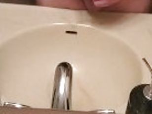Cumshot into the bathroom sink after a half an hour of jerking off