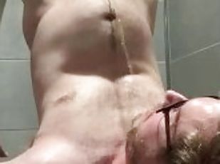 Blonde Boy Peeing On His Face and in His Mouth - Public Shower at t...