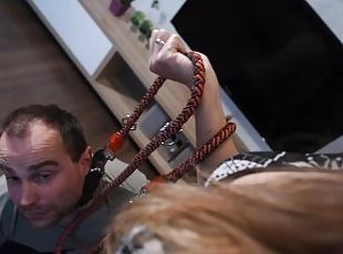 Foot goddess training her slave on a leash (femdom, foot domination...