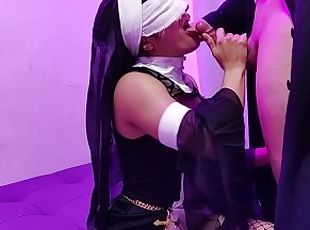 Filthy nun receives an unexpected visit  Sexy costume  Halloween  R...