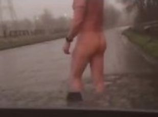 Caught naked in road