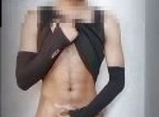 Slim Indian teen boy having huge dick , masturbating, showing balls...