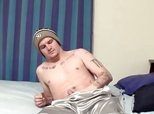 Hung straight thug jerks off his big hard dick and cums solo