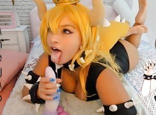 Hot Bowsette cosplay girl playing hard with her sex machine ahegao and bad dragon blowjob