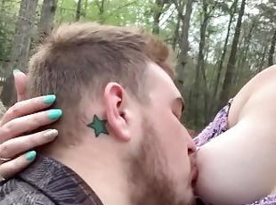 Sucking my fiancés nipple at the park