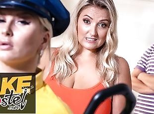 Fake Hostel - Big busty blonde tourist searched by horny BBW airpor...