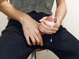 A young male masturbates his big dick with a frozen cube of sperm a...