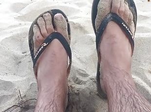 CUM SAND & FLIP FLOPS - PUBLIC NUDIST BEACH - CUM FEET SOCKS SERIES...