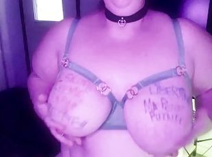 Dildo riding on cam while moaning and playing with my big tits and mllk pump