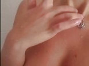 baignade, gros-nichons, chatte-pussy, amateur, blonde, belle, seins, douche, solo, humide