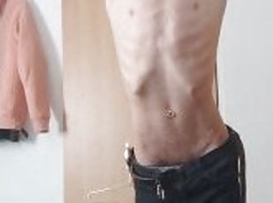 Extremely skinny teen shows off his skinny body and waist while wea...