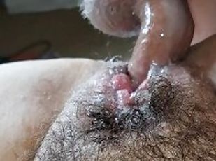 Super hairy pussy milf watch her POV of creampie and cumshot in slo...