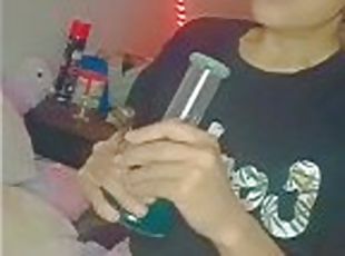 masturbación, amateur, adolescente, webcam, a-solas, fumando, tetitas