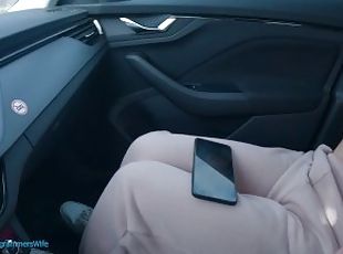 Teen masturbates on a public car park watching her porn video - Pro...