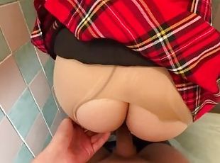 tore the pantyhose of a stranger in the toilet and fucked her doggy...